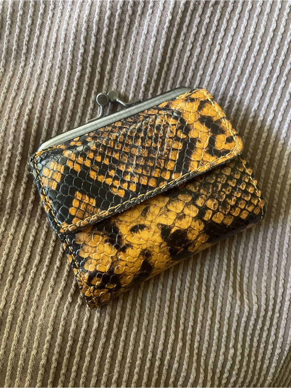 Patricia Nash Yellow and Black Snake-Print Leather Coin & Card Holder Wallet - Picture 2 of 10